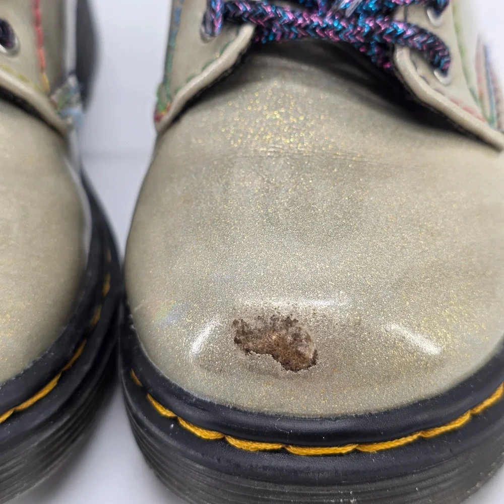 Dr Martens Sparkle Rays Boot Toddler 7 Silver Glitter Rainbow Stitch Combat 1460